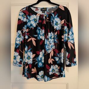 Liz Claiborne Black and Blue Floral Blouse
